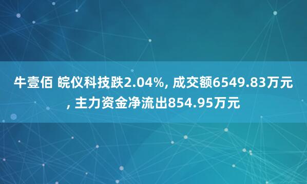 牛壹佰 皖仪科技跌2.04%, 成交额6549.83万元, 主力资金净流出854.95万元
