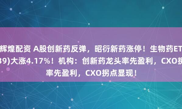 辉煌配资 A股创新药反弹，昭衍新药涨停！生物药ETF(159839)大涨4.17%！机构：创新药龙头率先盈利，CXO拐点显现！
